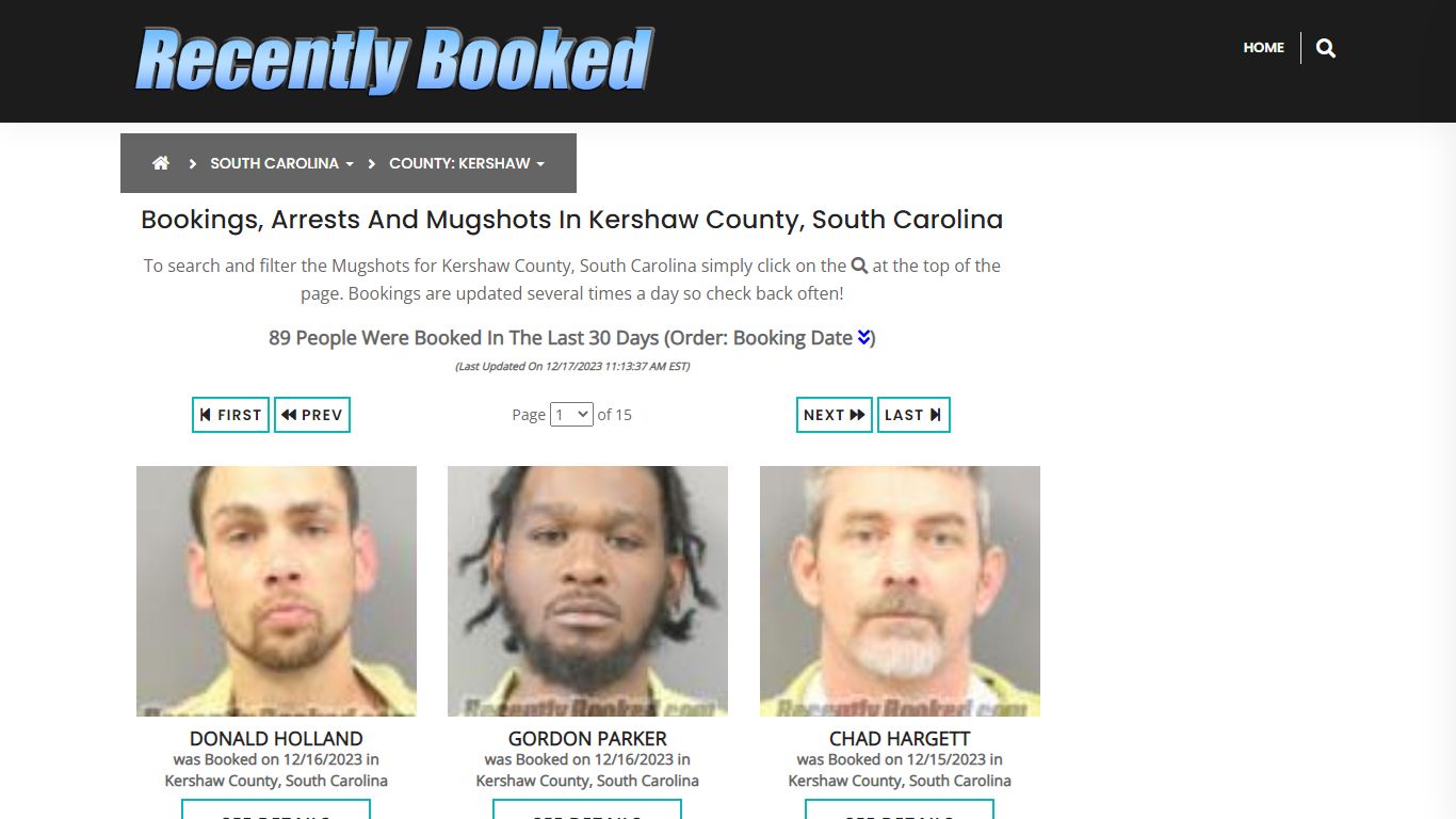 Bookings, Arrests and Mugshots in Kershaw County, South Carolina